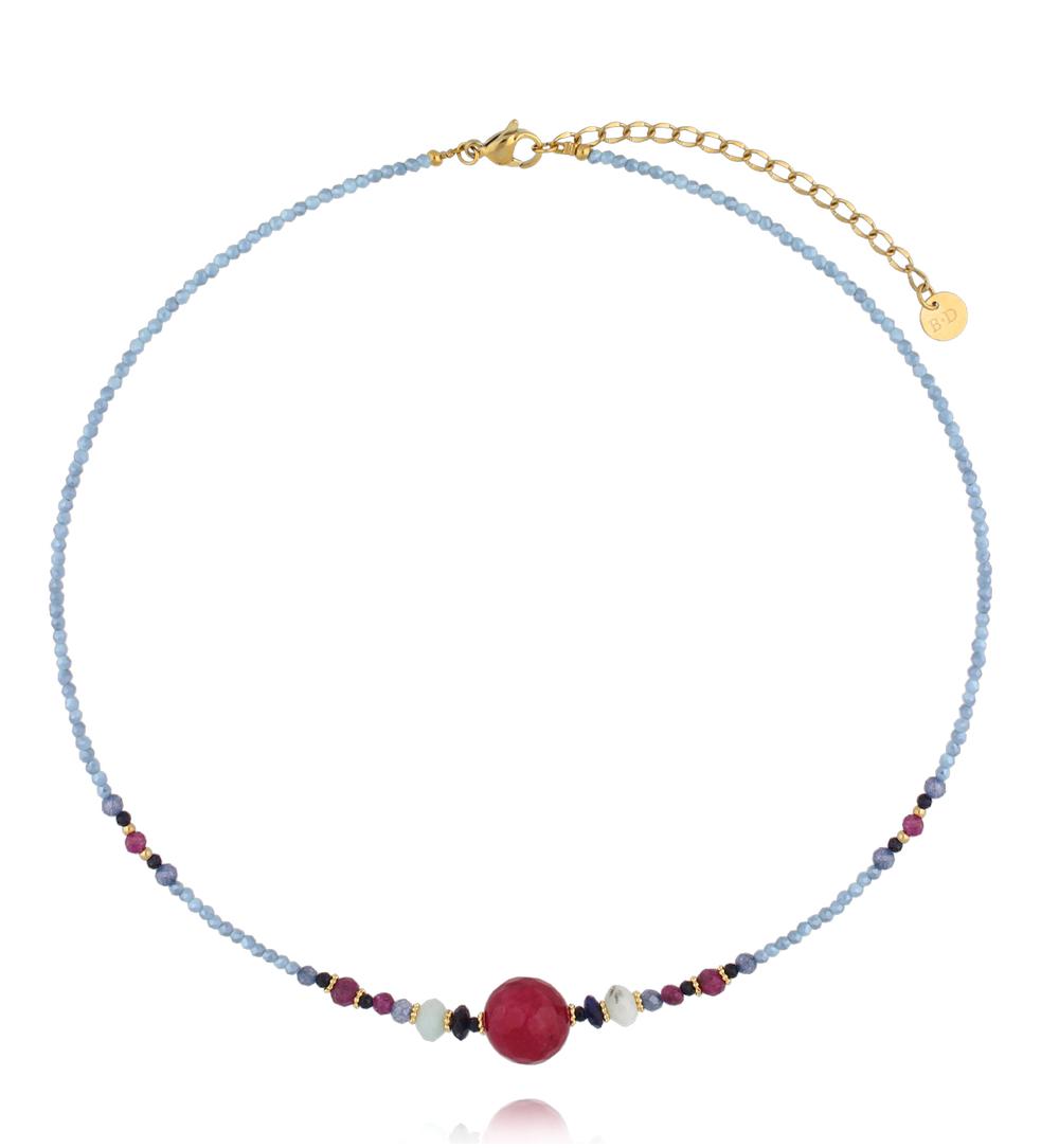 Zestaw z bordowym akcentem – naszyjnik i bransoletka z kamieni naturalnych ZN0123