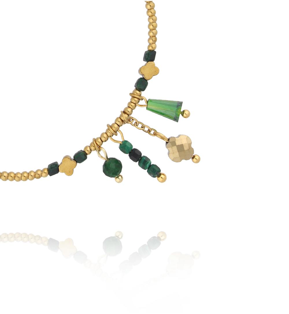 Bransoletka z malachitu i zielonego jadeitu z zawieszkami BTW3581