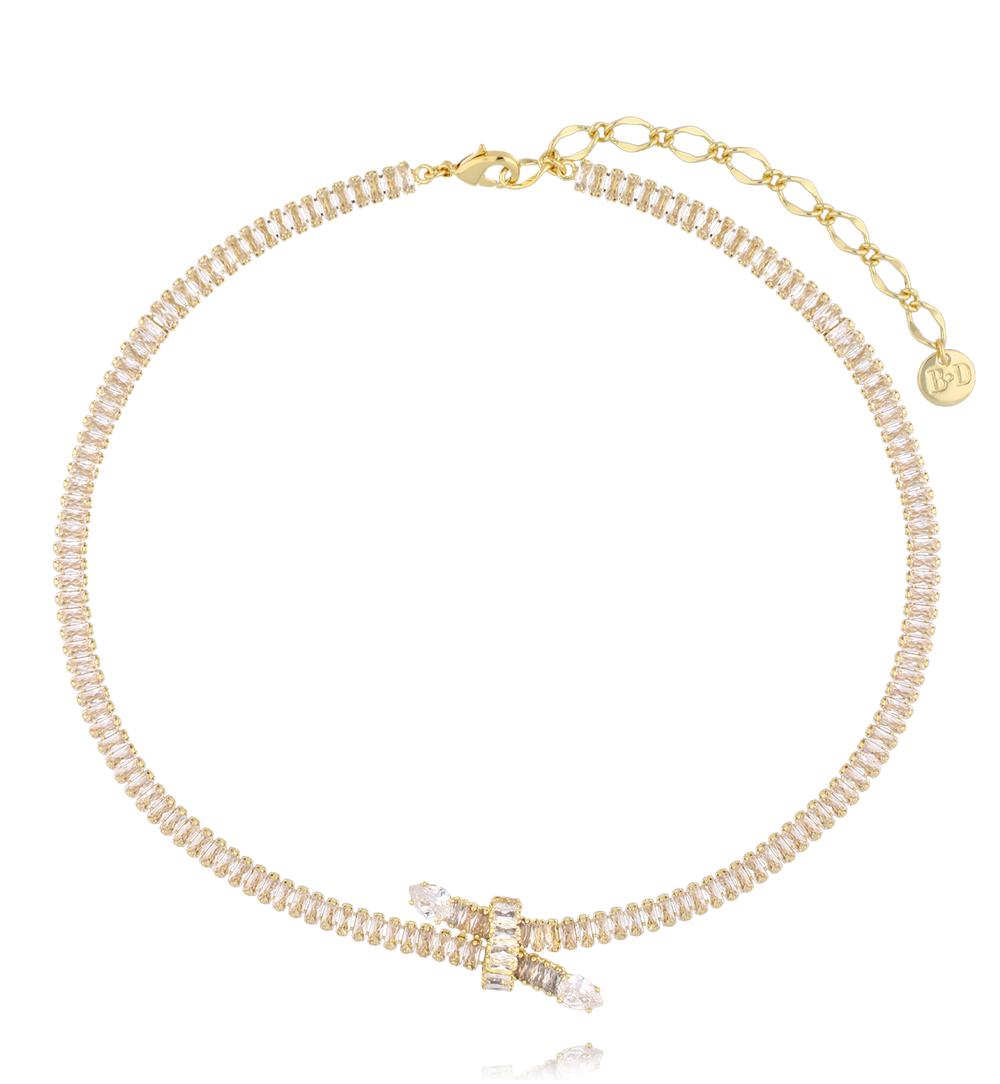 Naszyjnik typu choker z cyrkoniami i ozdobnym węzłem NS0379