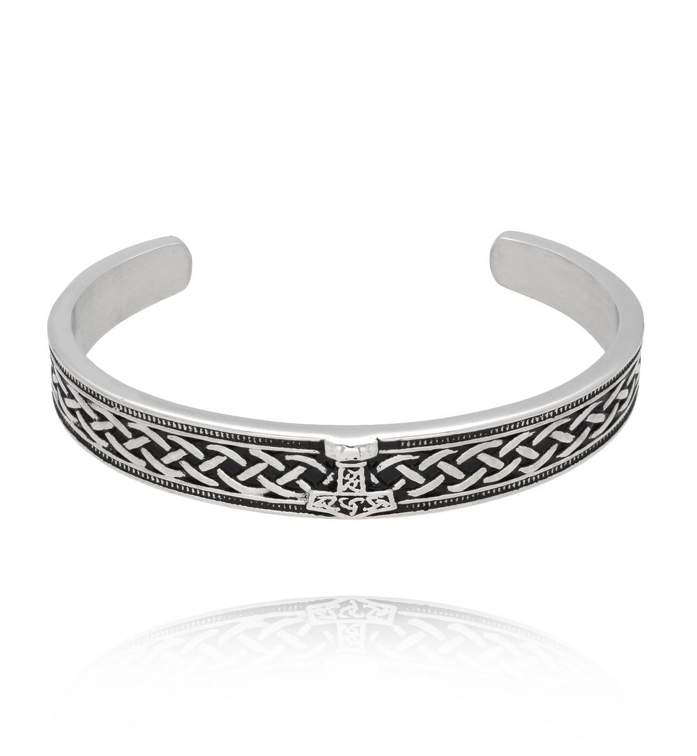 Zestaw męskich bransoletek z czarnej skóry i stalowych detal ZN0101