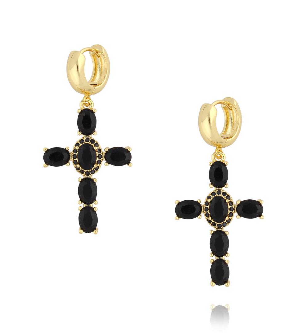Kolczyki czarne krzyżyki z kryształkami Hullu KRG0941