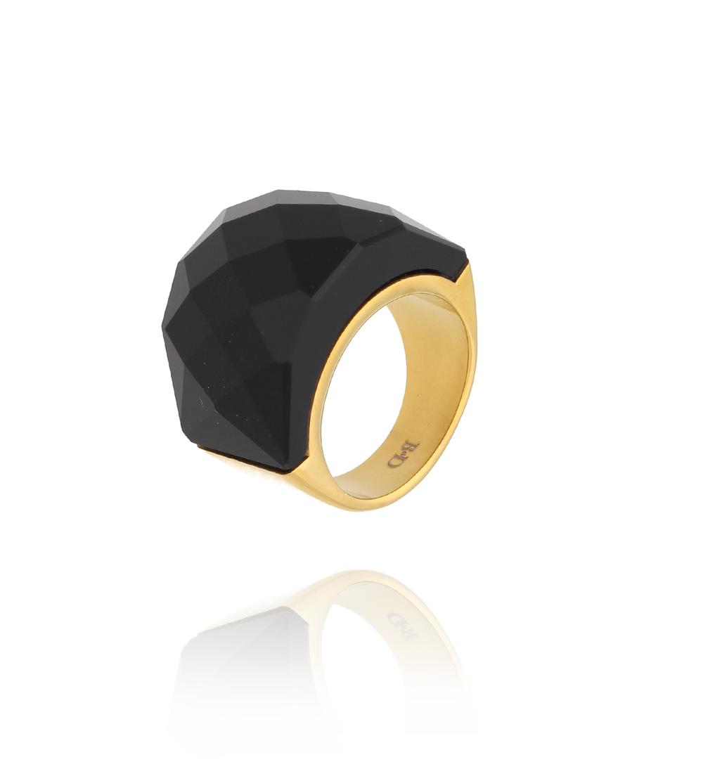 Pierścionek złoty z czarnym agatem Olinda PPA0020