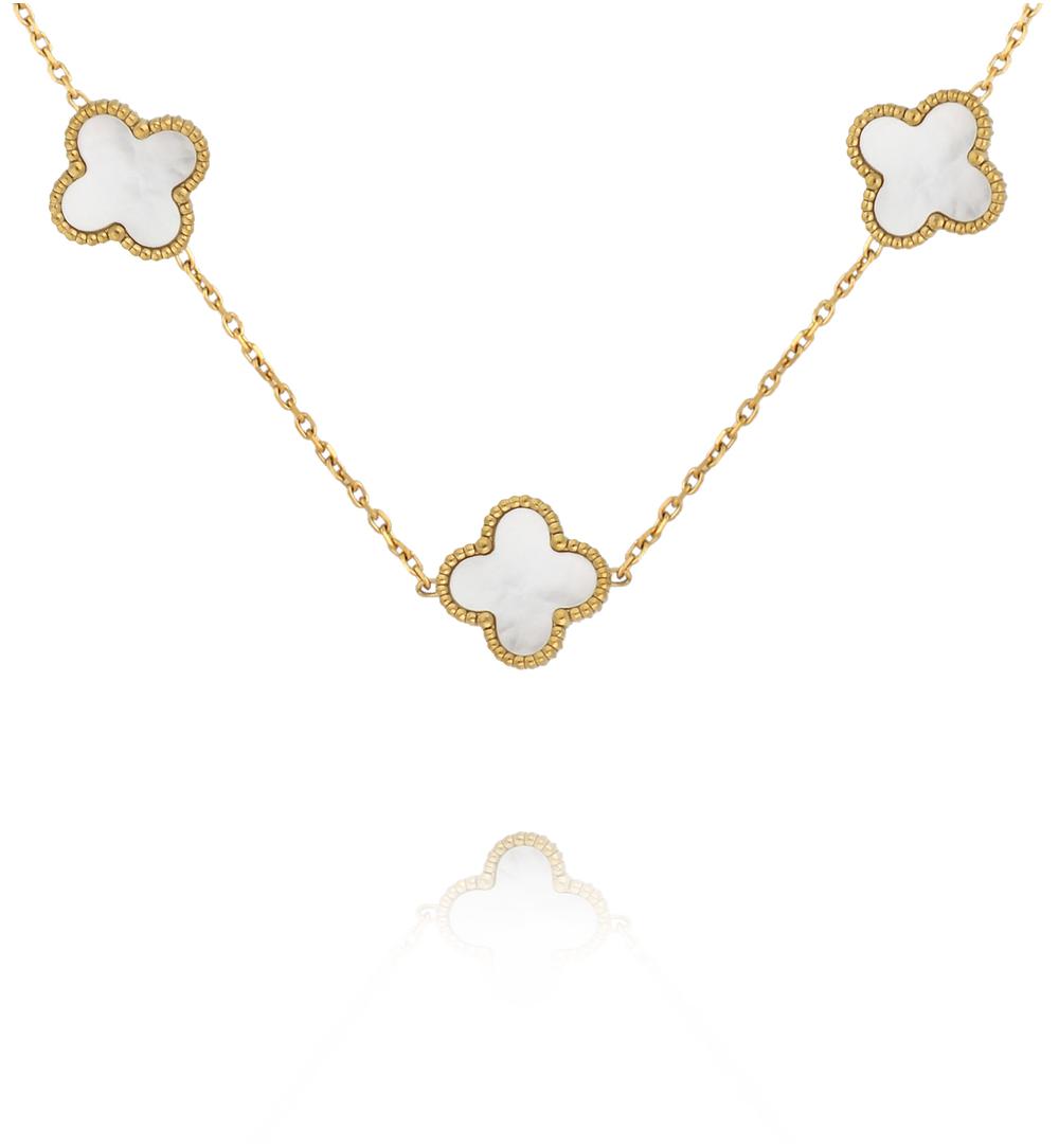 Naszyjnik z koniczynkami z masy perłowej złoty NSY0715