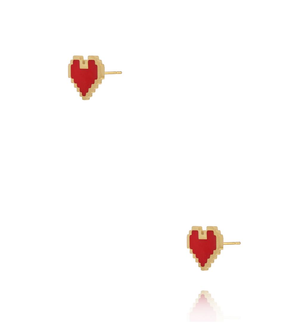 Kolczyki sztyfty pixelowe serca z czerwoną emalią  KSY0716