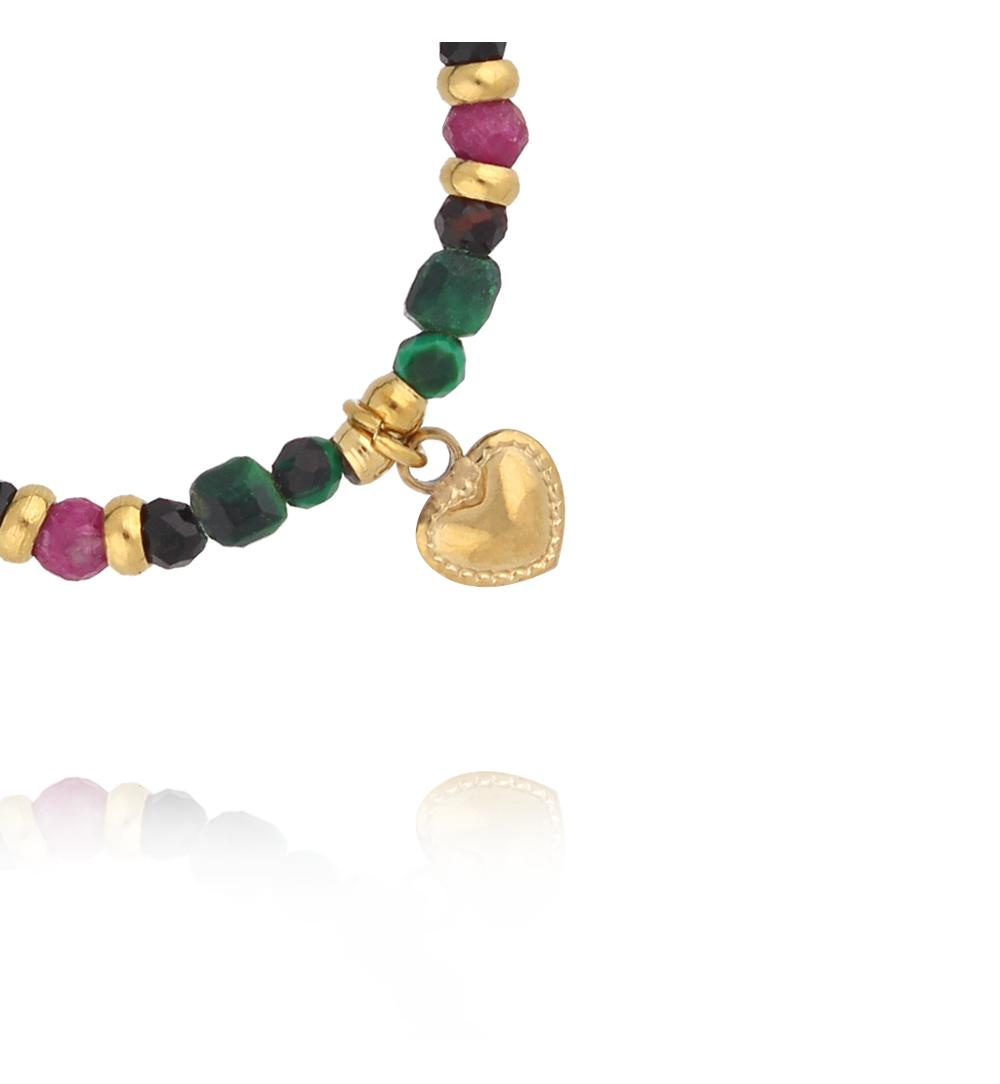 Pierścionek elastyczny z malachitem, czarnym turmalinem i rubinem PTW0636