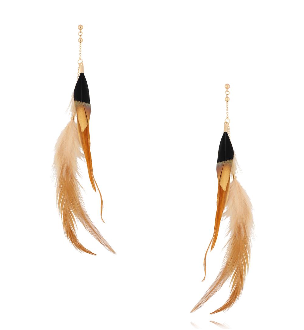 Kolczyki brązowe z piórkami Boho Feathers KFF0087