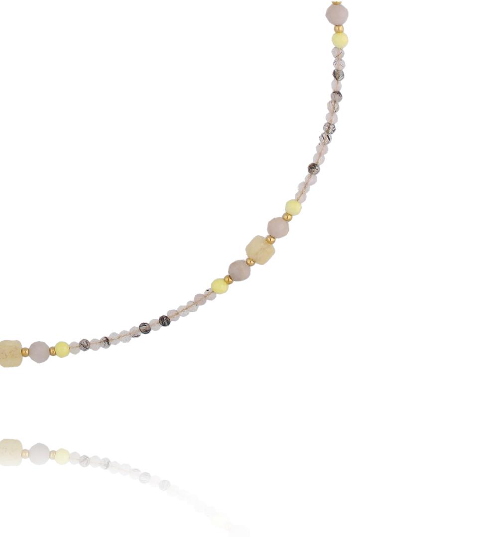 Naszyjnik z czarnego kwarcu rutylowego, żółtego cyrkonu i szarego jadeitu NTW1577