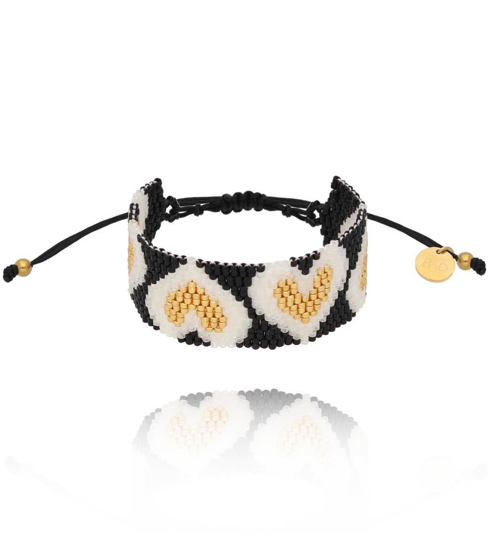 Bransoletka czarna z sercami Intrecciato BSC1856