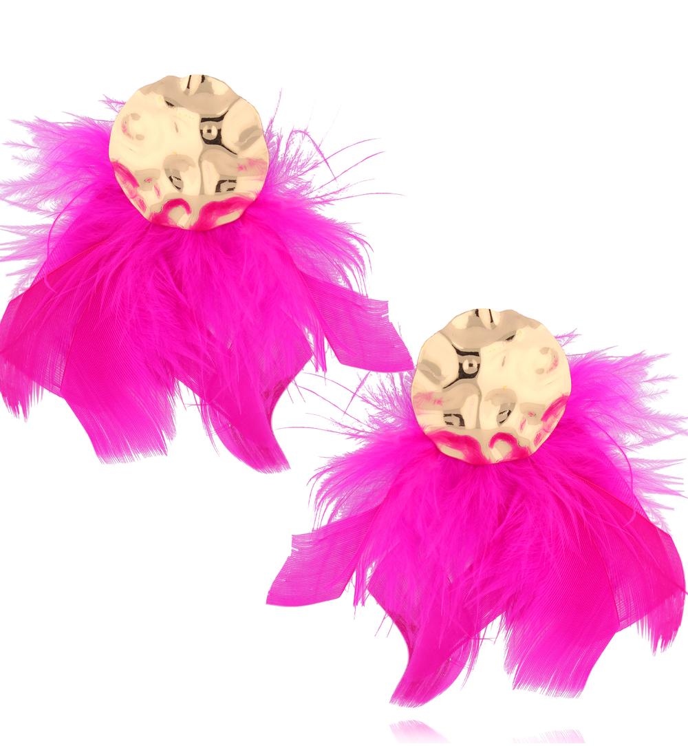 Kolczyki fuksjowe z piórkami Romance KFF0073