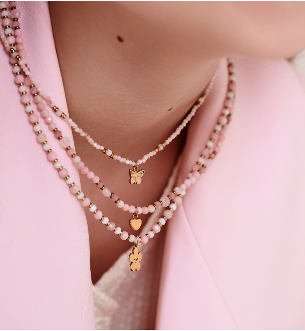 Naszyjnik z kwarcem różowym i sercem NTW1657