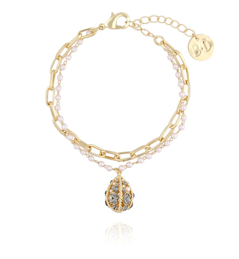 Bransoletka złota z perłowym "jajkiem Faberge" i łańcuchem BRG0101