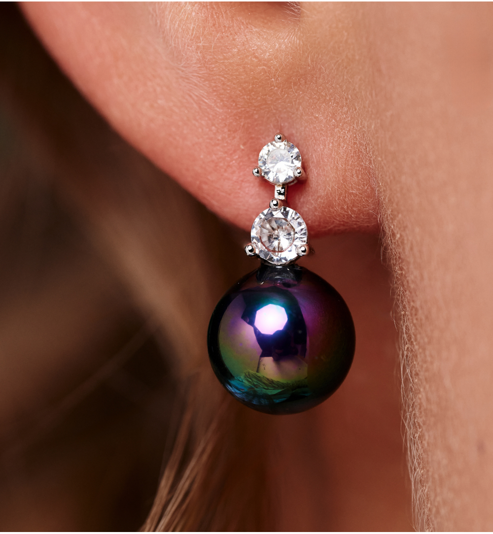 Kolczyki z ciemną perłą i cyrkoniami KPE0184