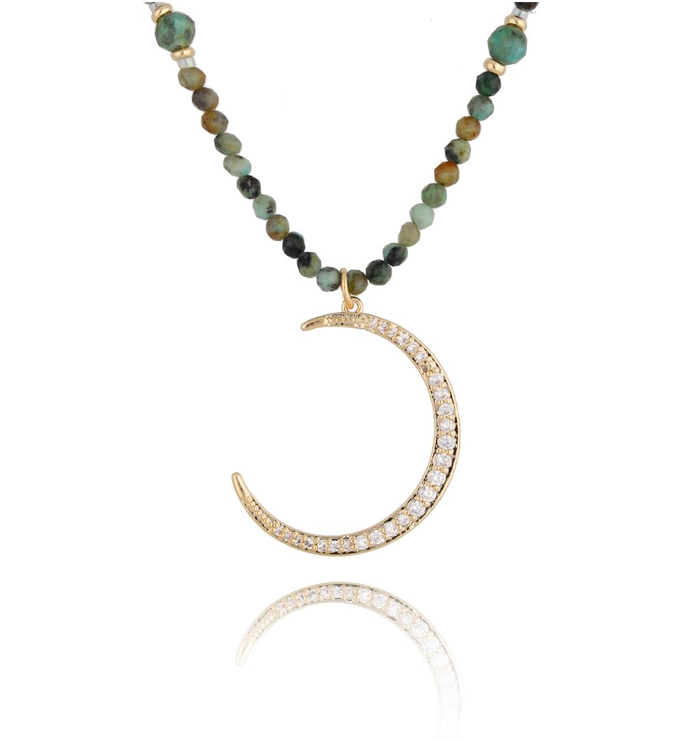 Naszyjnik z chryzokolami i księżycem Lungo NTW0472
