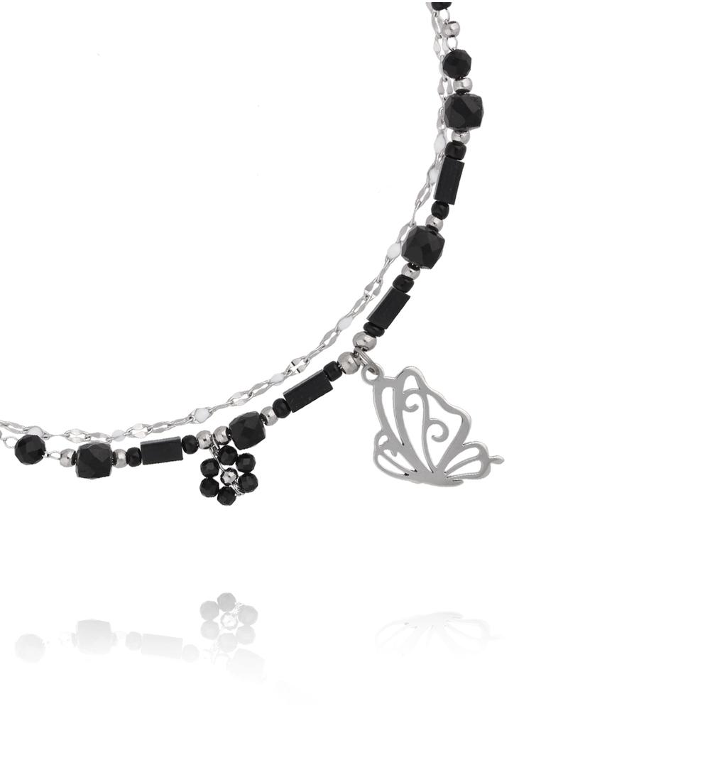 Bransoletka na nogę z turmalinami i zawieszką motyla BNSY0075