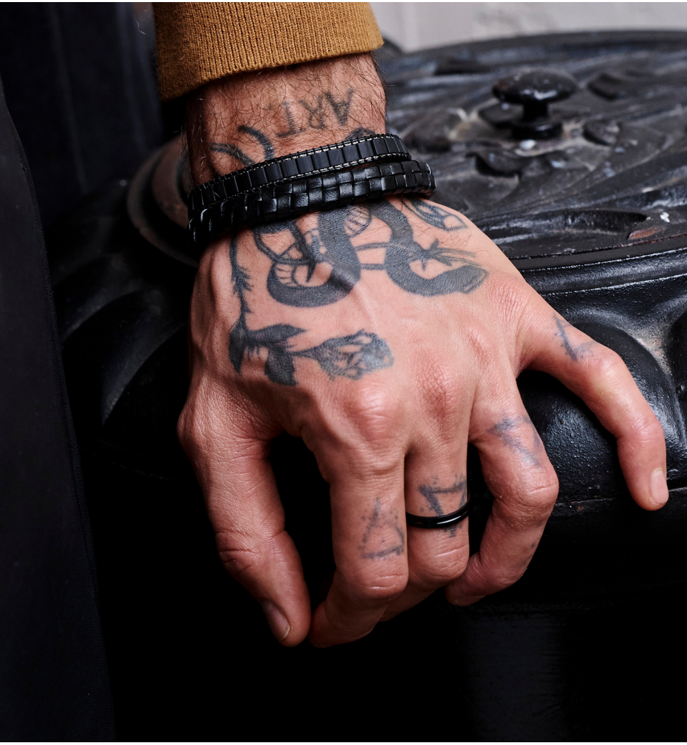 Bransoletka męska skórzana srebrna BMITC0924