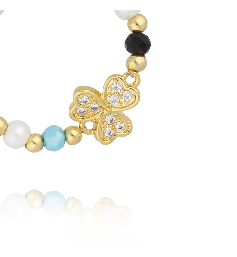 Pierścionek kolorowy z kwaituszkiem z cyrkoniami PSC0623