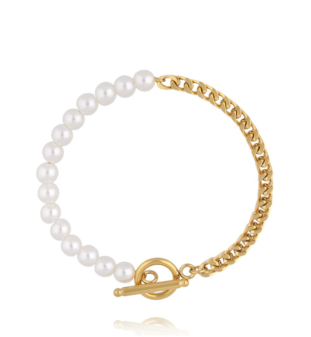 Bransoletka z pereł i złotego łańcucha BSY0399