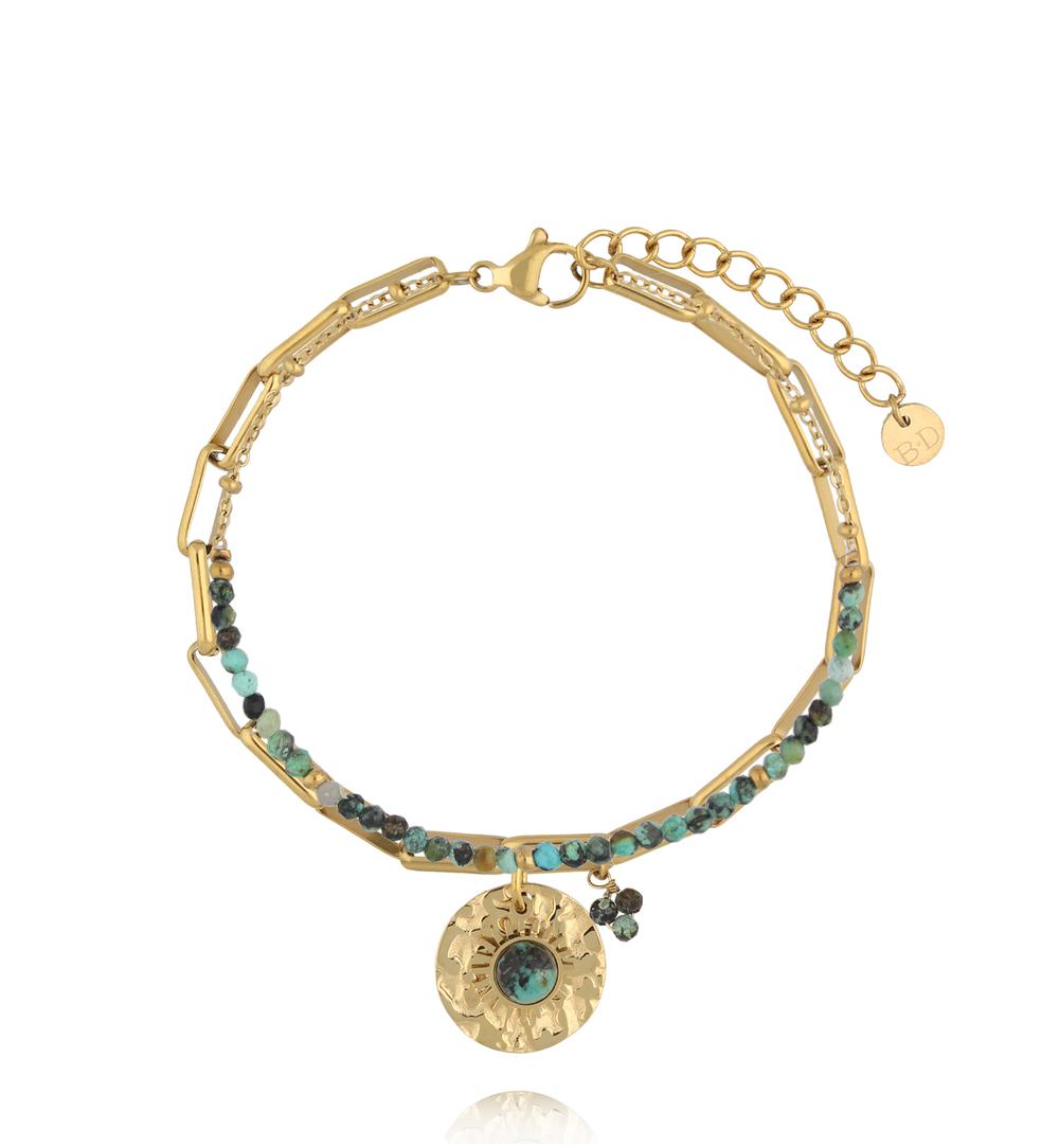 Bransoletka z afrykańskim turkusem i pozłacaną zawieszką BPA0574