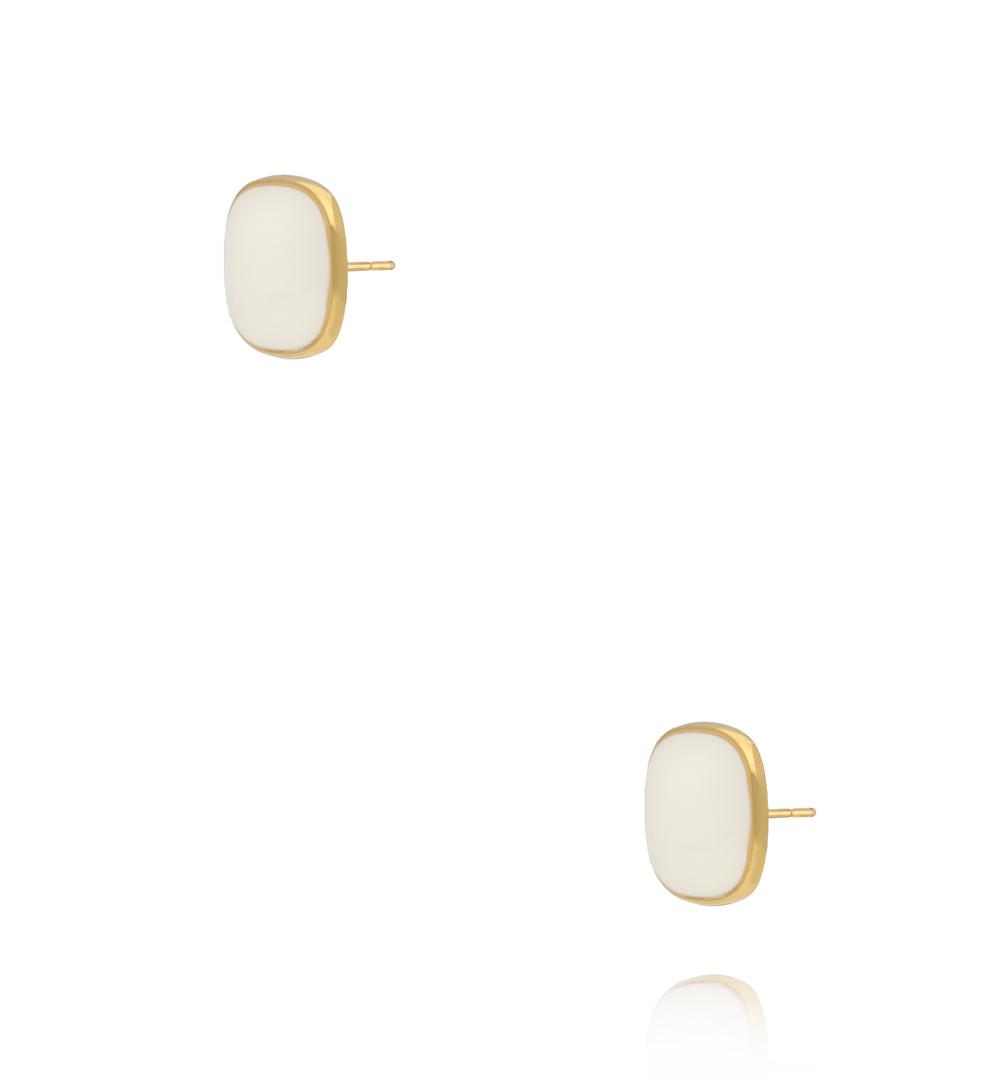 Kolczyki złote kwadraty z białą emalią KSY0358