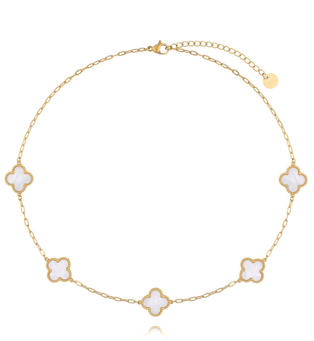 Naszyjnik złoty z koniczynkami z masy perłowej NSY0799