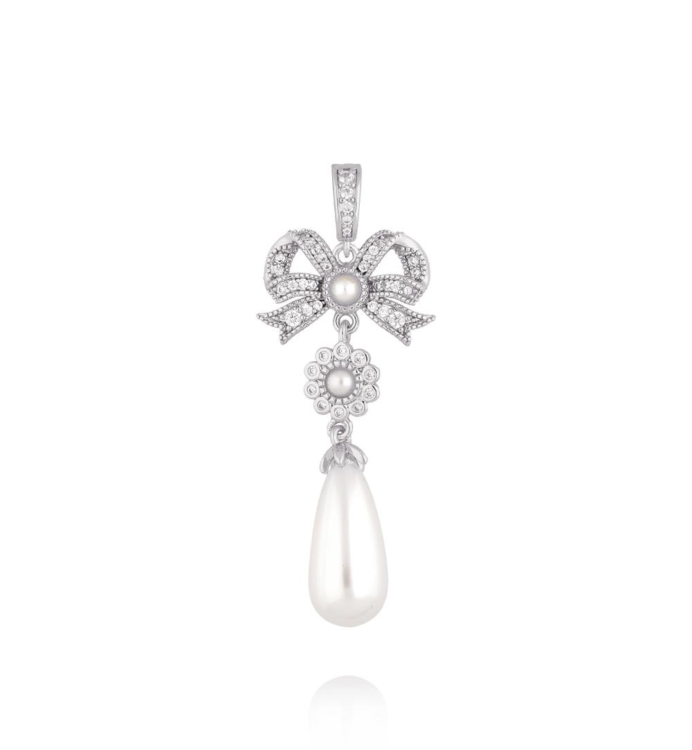 Charms srebrna kokardka z kryształkami i wiszącą perłą CHSS0035