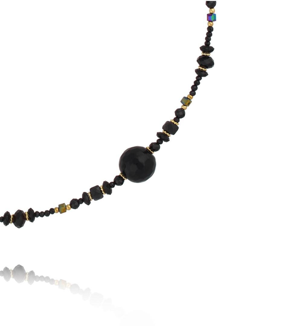 Naszyjnik z czarnego turmalinu, onyksu i szkła NPA1559
