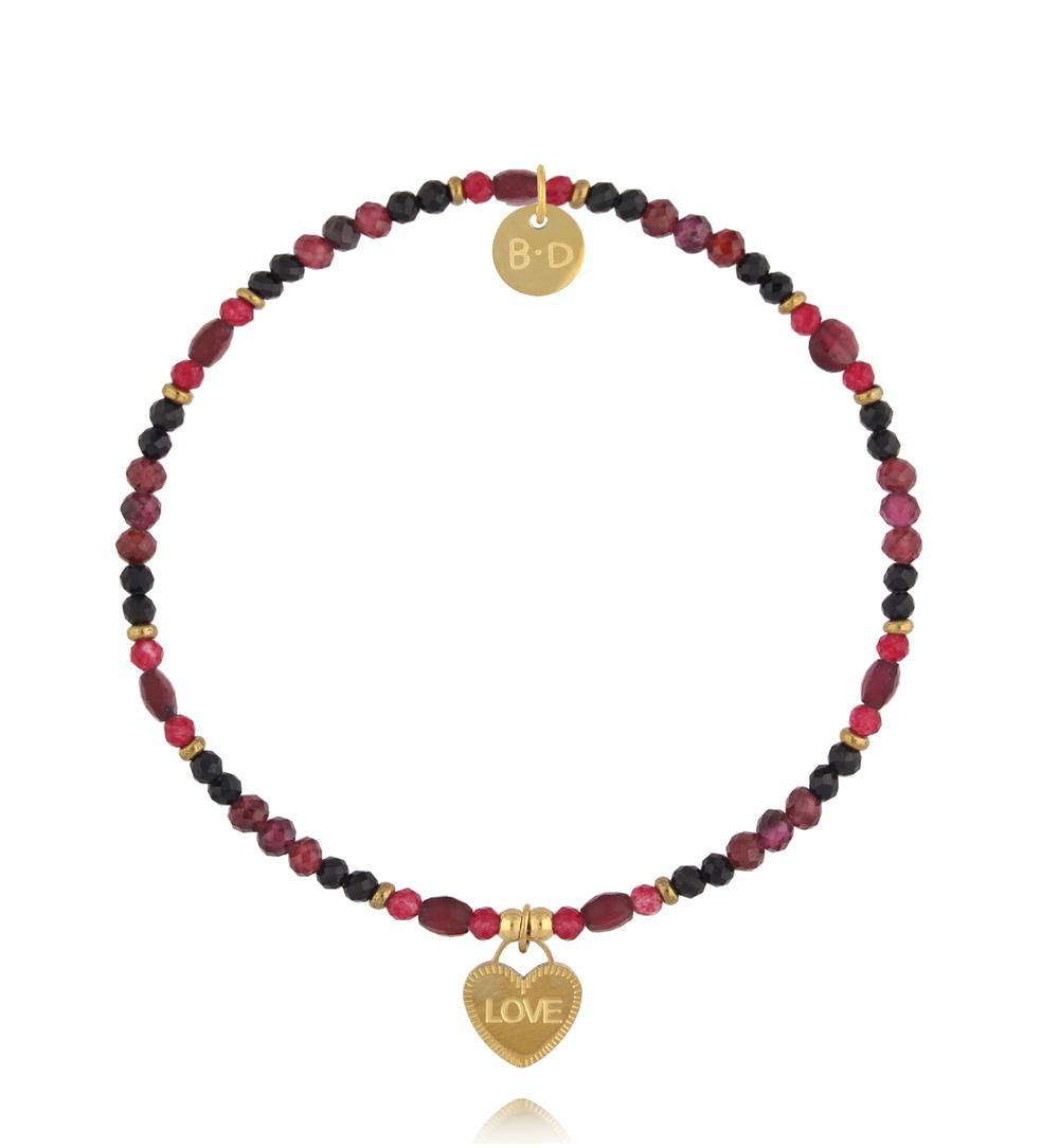 Zestaw bransoletek z kamieni w odcieniu bordo ZN0153