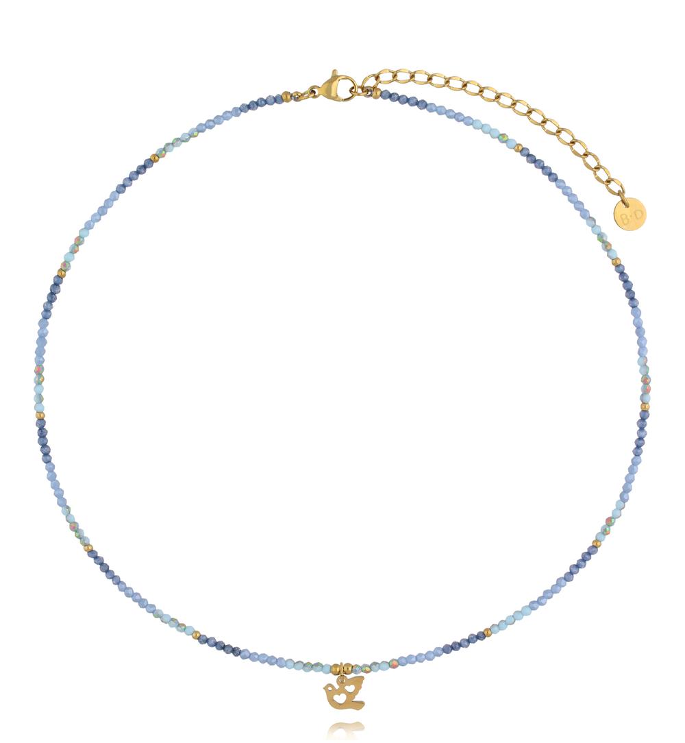 Naszyjnik z niebieskiej cyrkonii i szklanych kryształków z zawieszką – ptaszek NTW1625