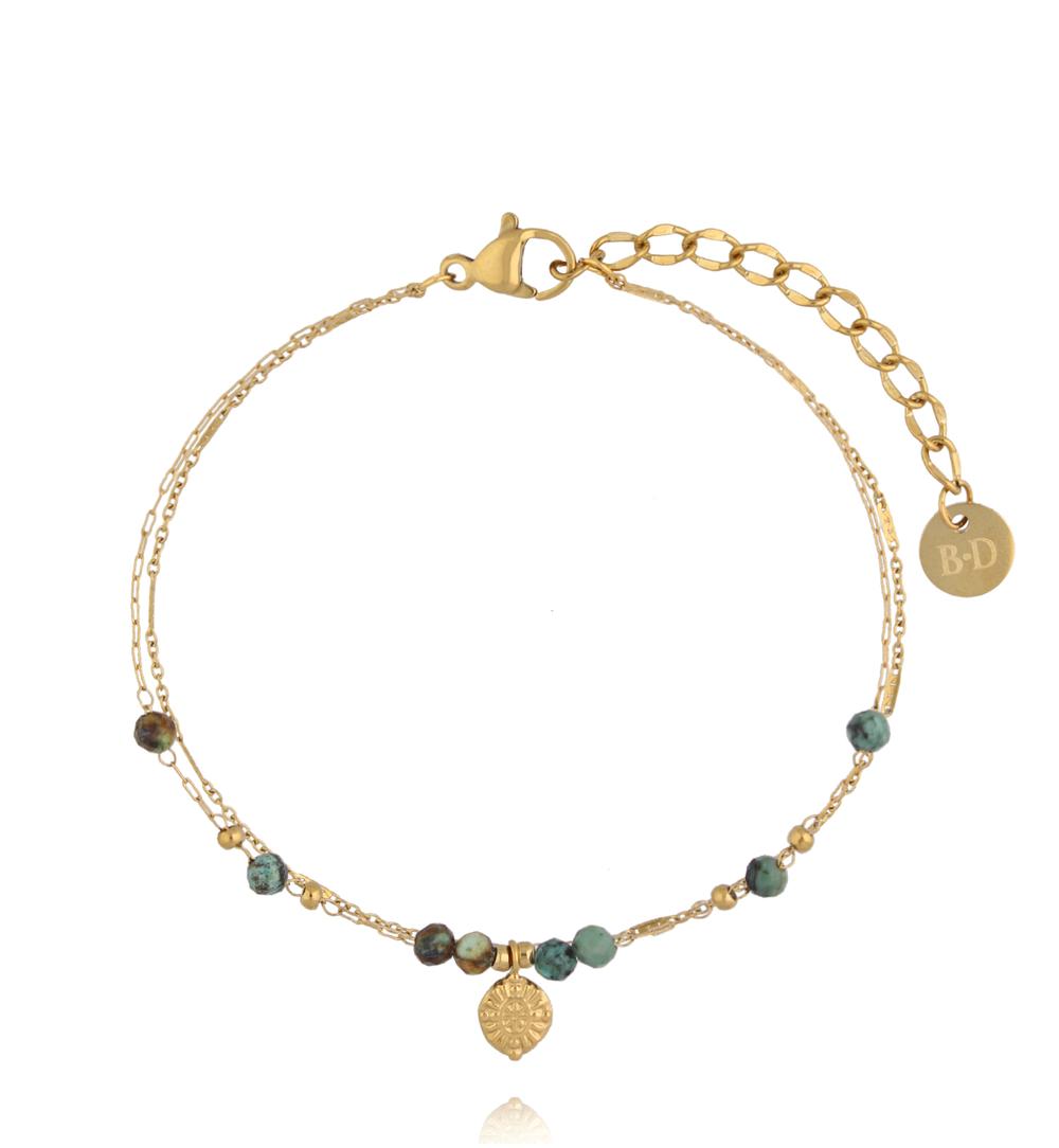 Bransoletka z turkusem afrykańskim i złotą zawieszką BEA0103