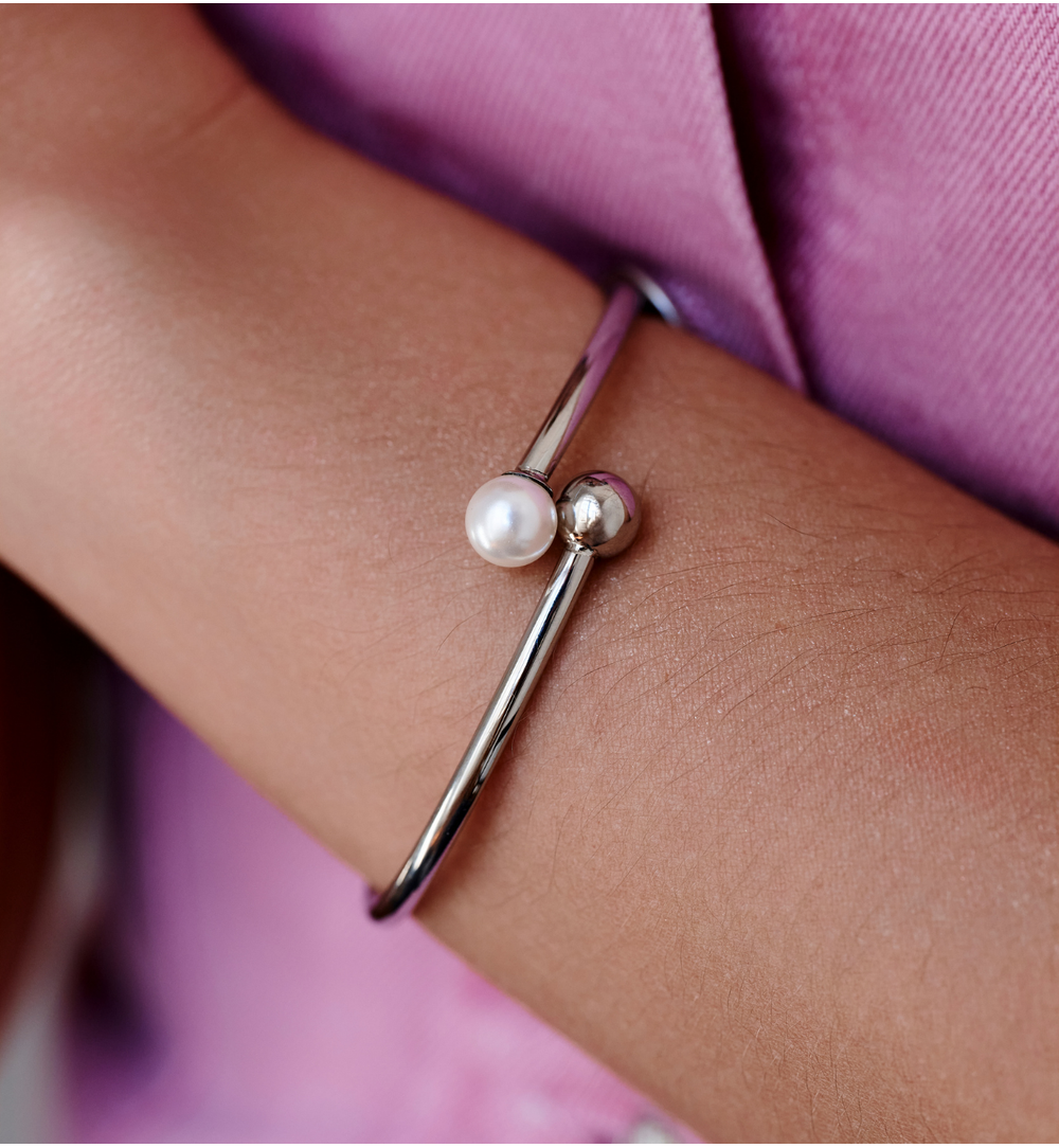 Bransoletka srebrna obręcz z perłą Tissia BSA0416