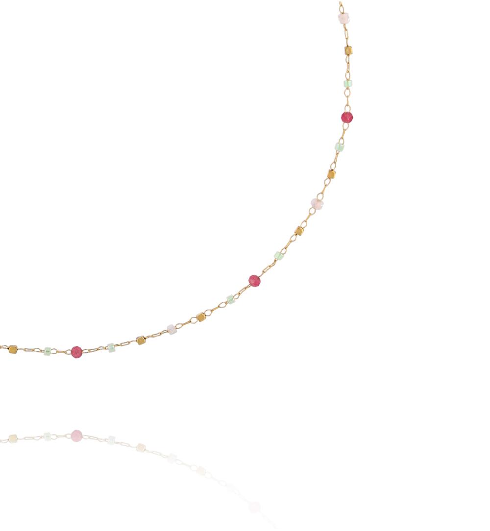 Naszyjnik na złotym łańcuszku z kolorowym jadeitem NEA0089