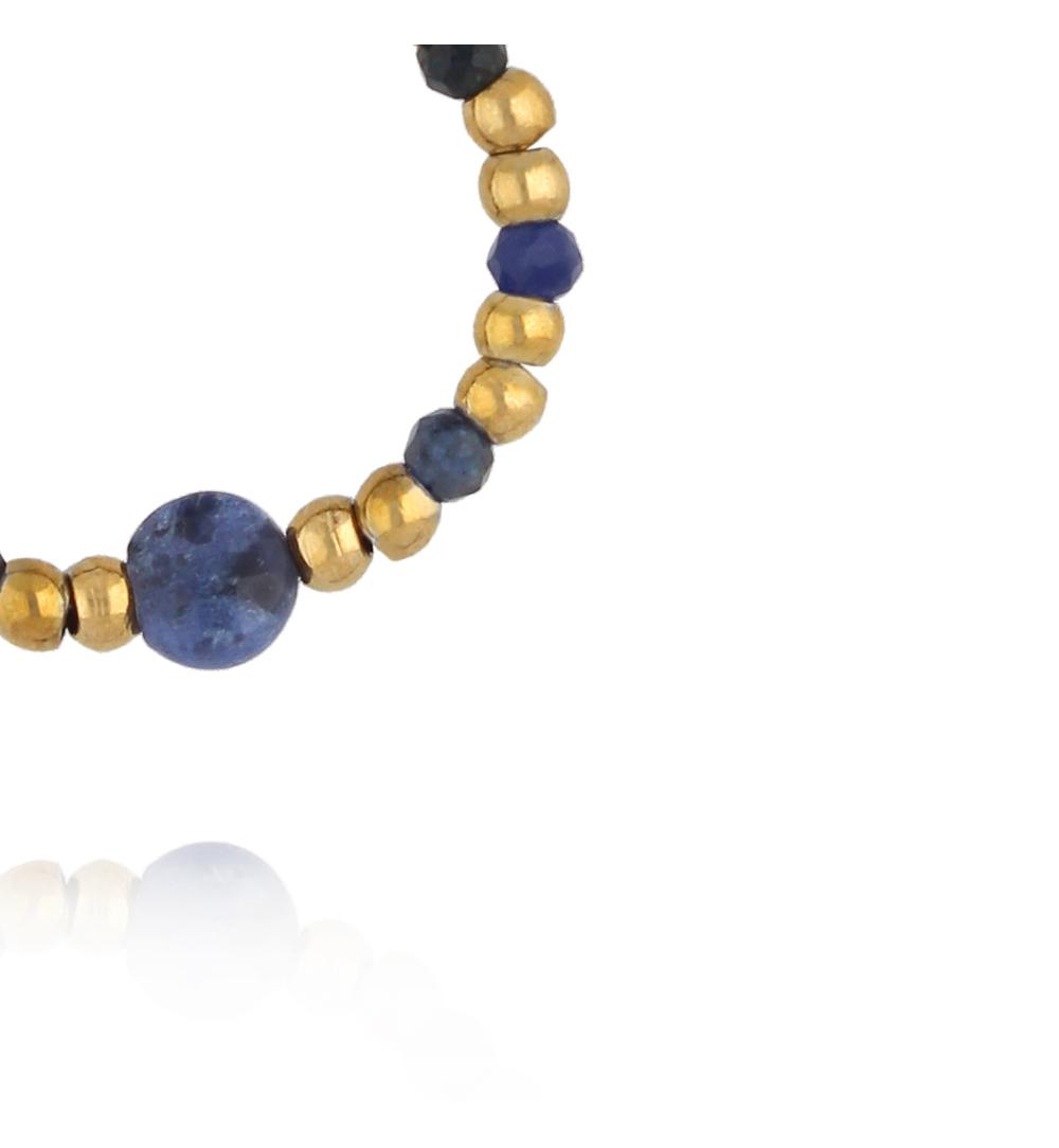 Pierścionek elastyczny ze złotych kuleczek z sodalitem PTW0616