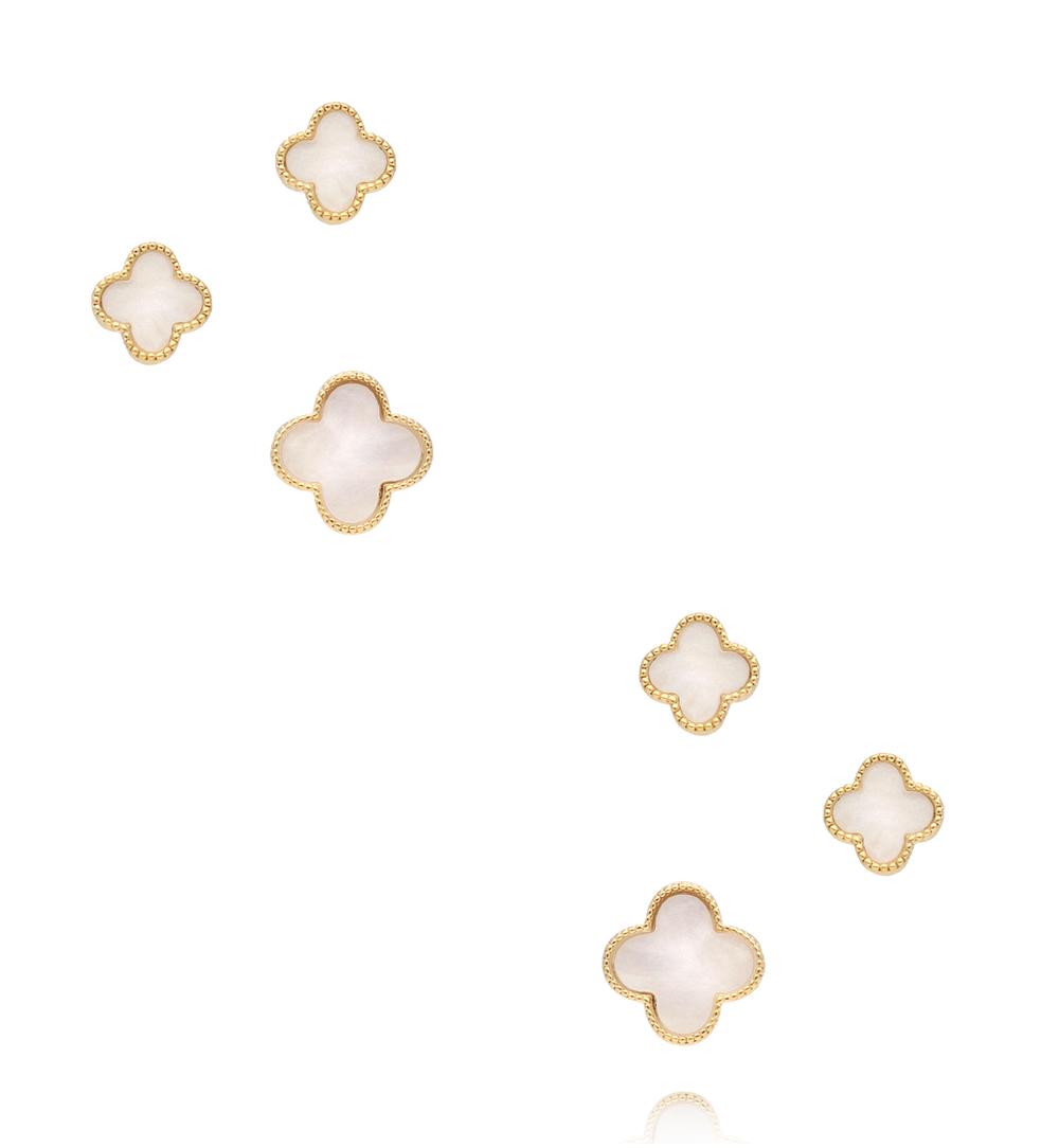 Zestaw kolczyków złoconych z perłową koniczynką KMB0006