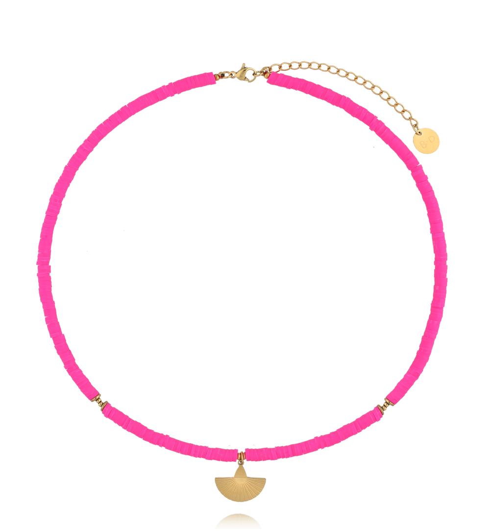 Naszyjnik z różowych koralików z zawieszką wachlarza NSH0122