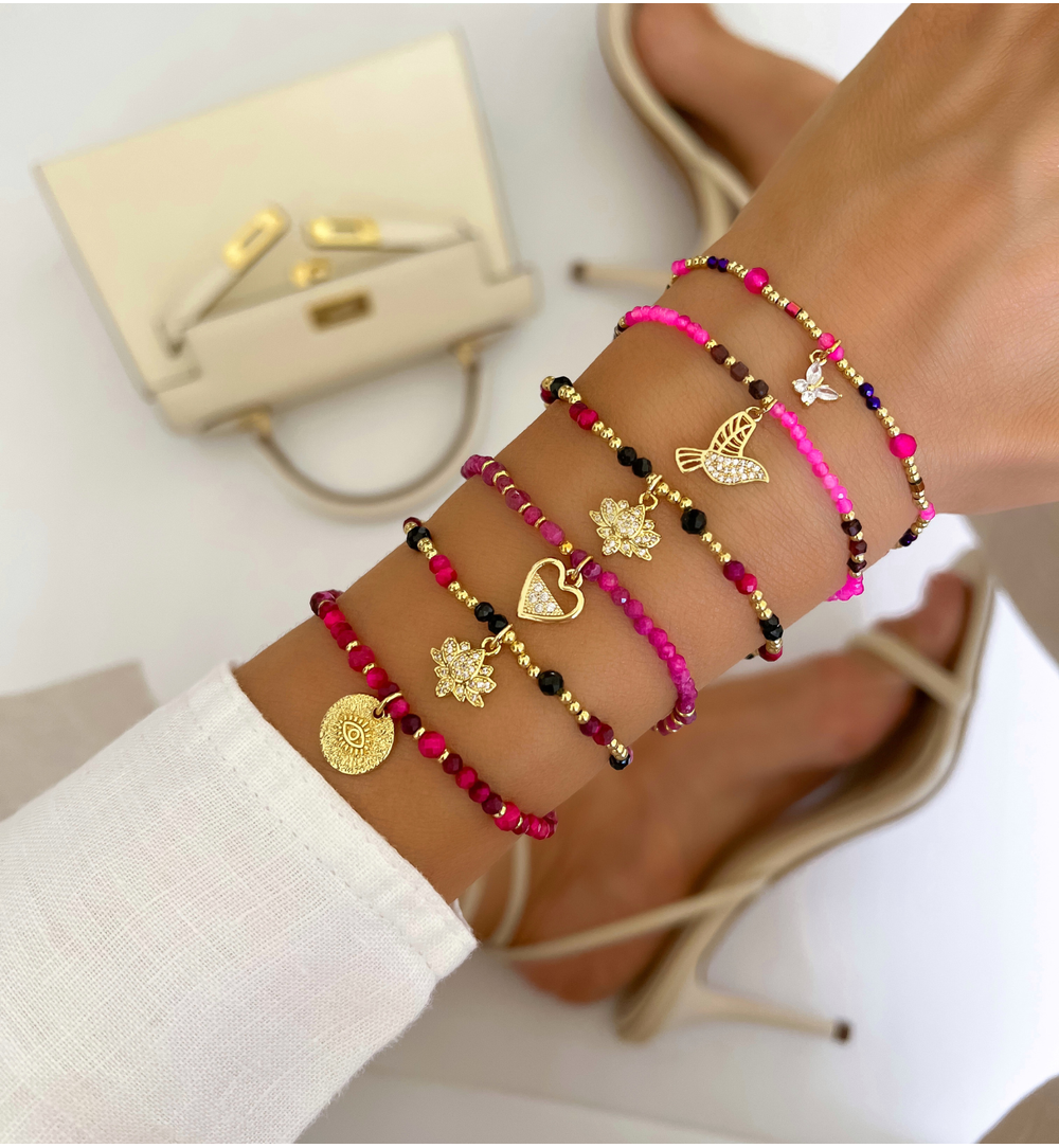 Bransoletka złota z jadeitami i granatami BTW2781