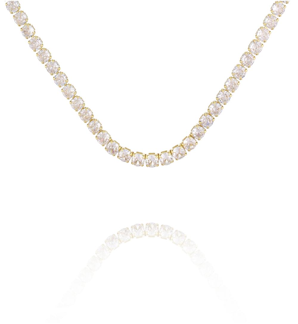 Naszyjnik typu tennis z kwadratowymi kryształkami w złotej oprawie NS0425