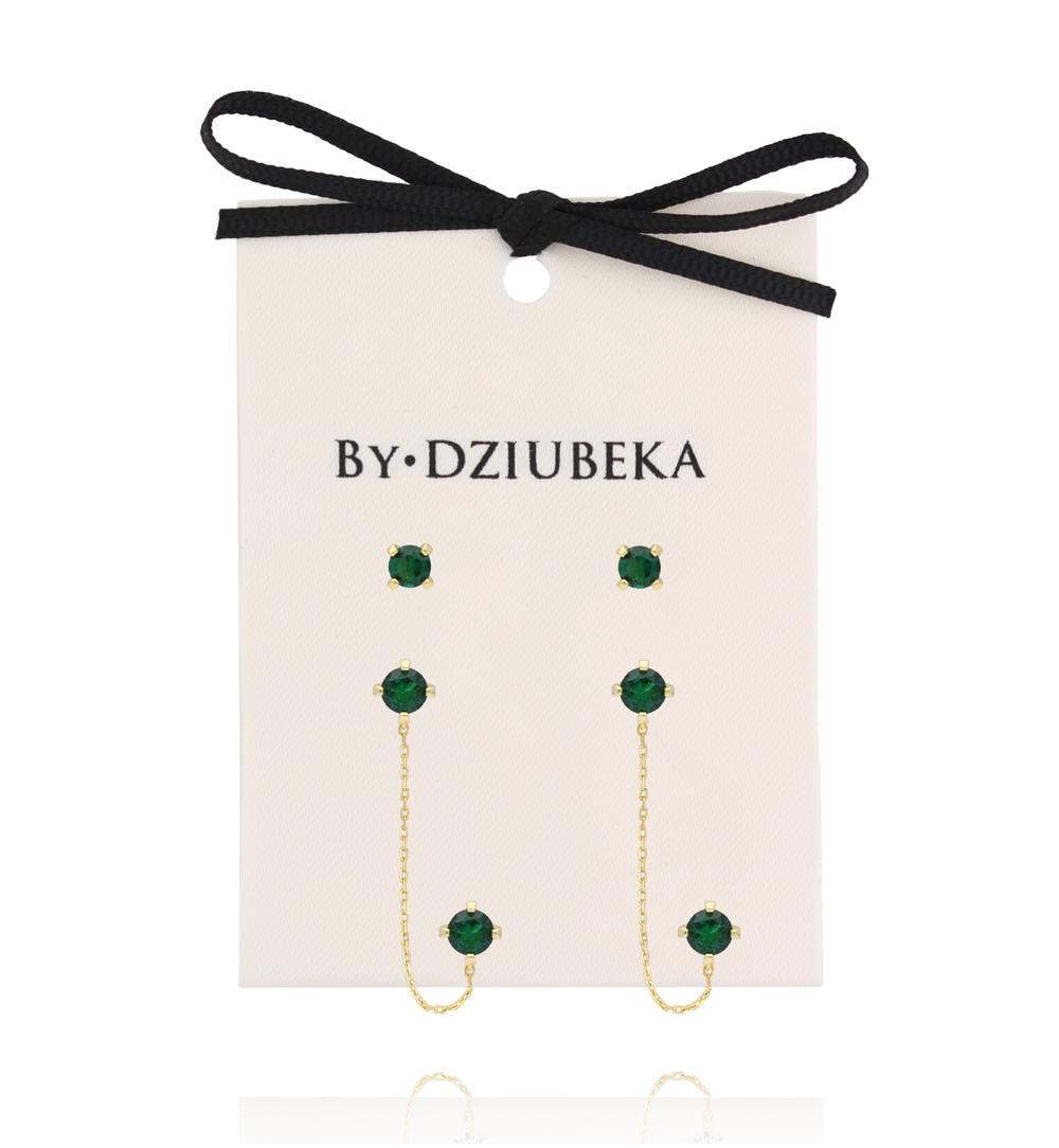 Zestaw kolczyków pozłacanych z zielonymi cyrkoniami KLT0030