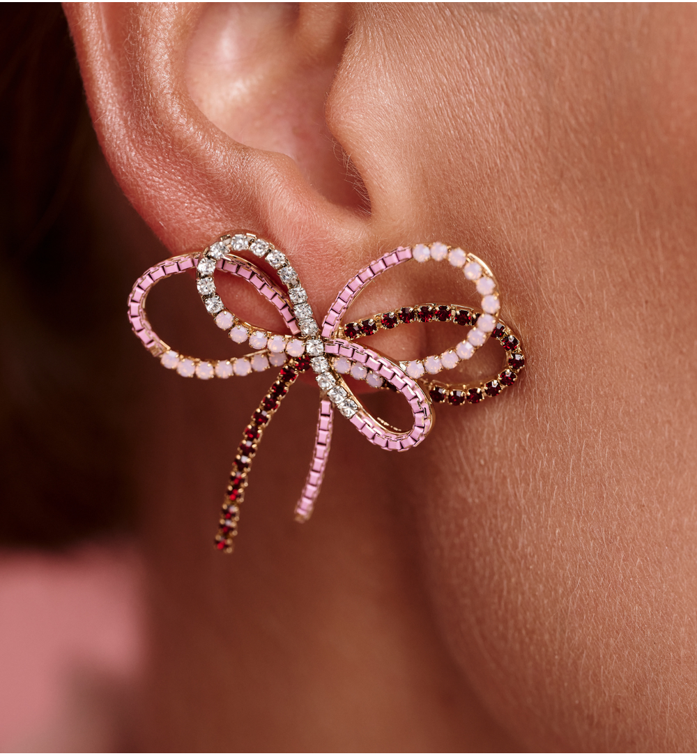 Kolczyki w kształcie różowych kokardek KLU0160