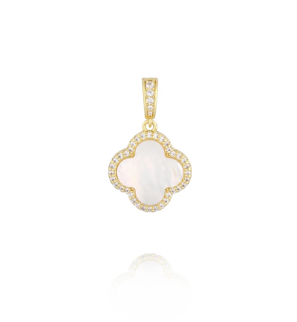 Charms złota koniczyna z masą perłową i cyrkoniami CHSS0058