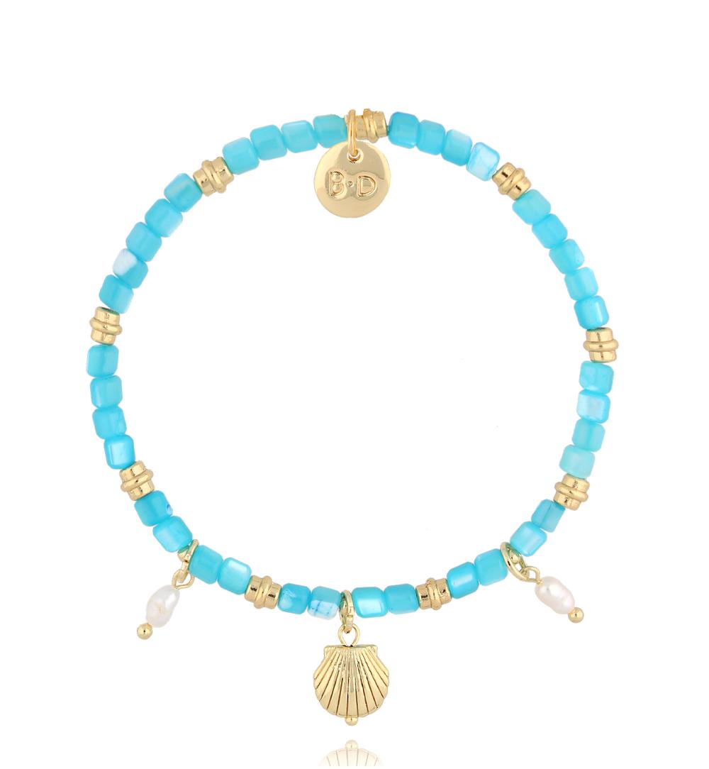 Bransoletka z niebieską masą perłową i muszlą Fish and Shell BSH0143
