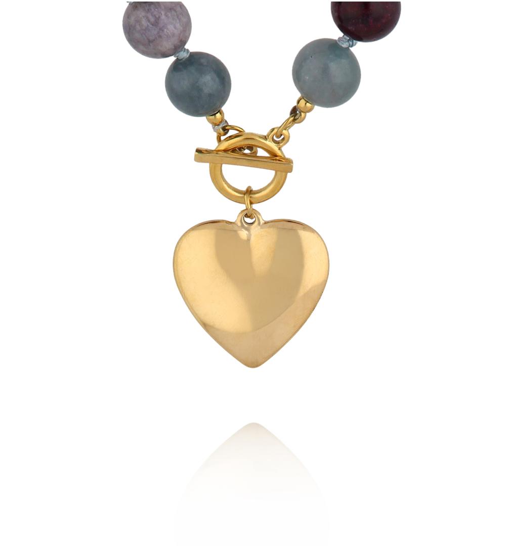 Naszyjnik z kamieni w odcieniach granatu, szarości i fioletu z sercem NPA1527