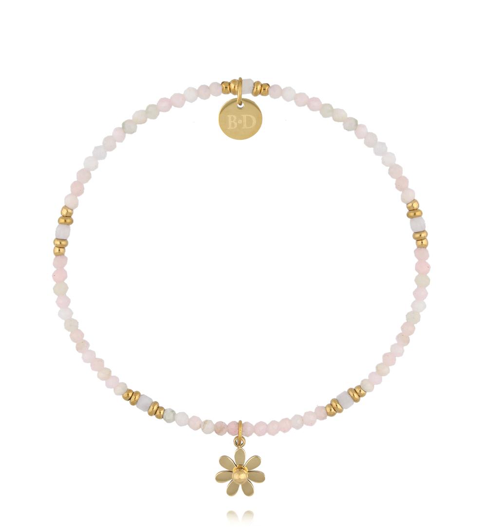 Bransoletka z różowymi opalami i kwiatkiem BTW3688