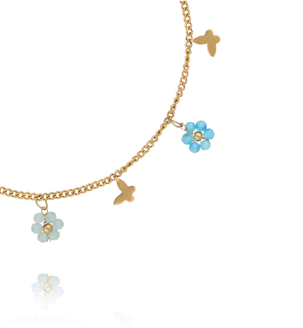 Bransoletka ze stali szlachetnej z motylkami i kwiatkami z amazonitu BTW3677