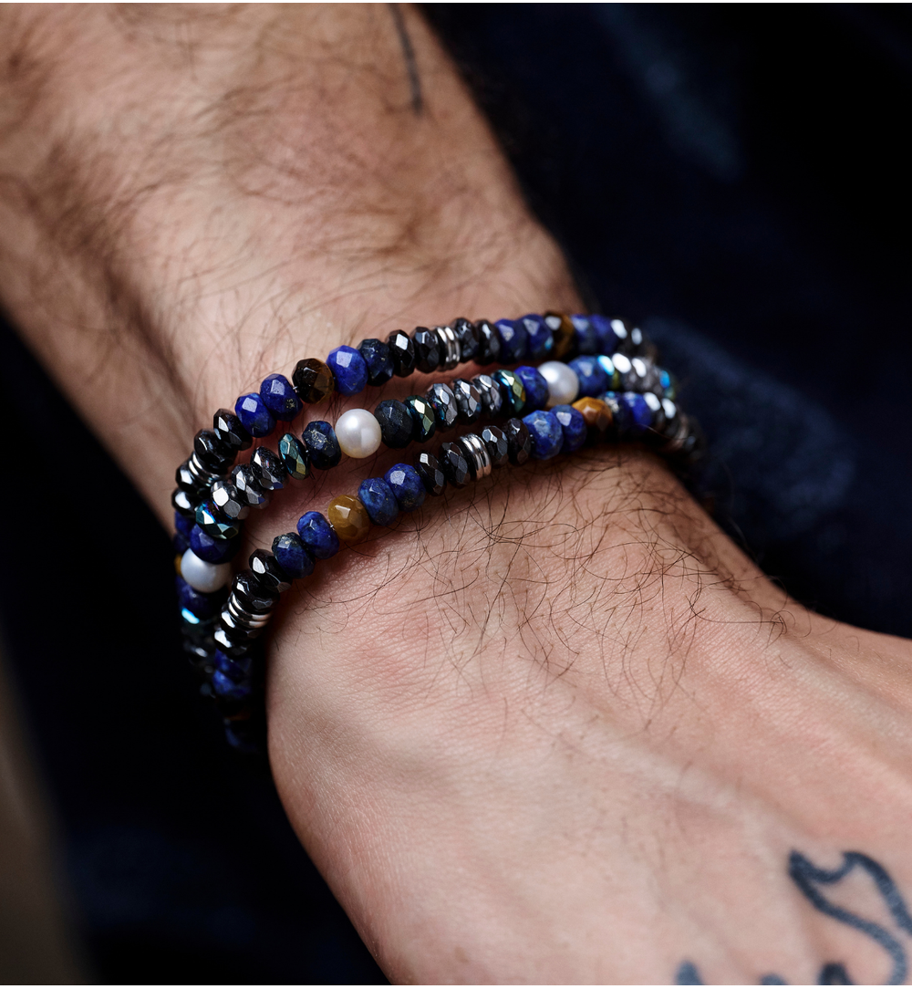 Bransoletka męska z lapisami i czaszkami Odin  BMITC0621