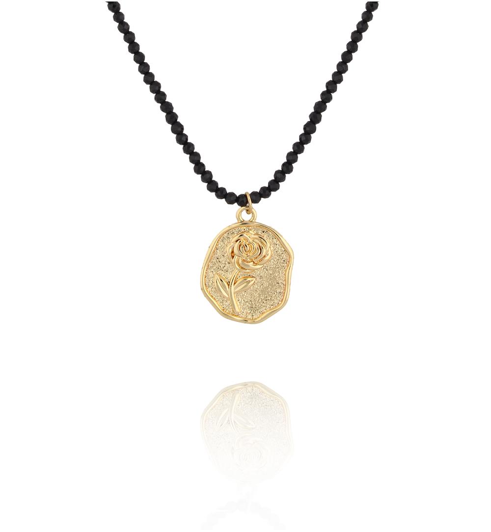 Naszyjnik z czarnymi agatami i zawieszką NTW1325