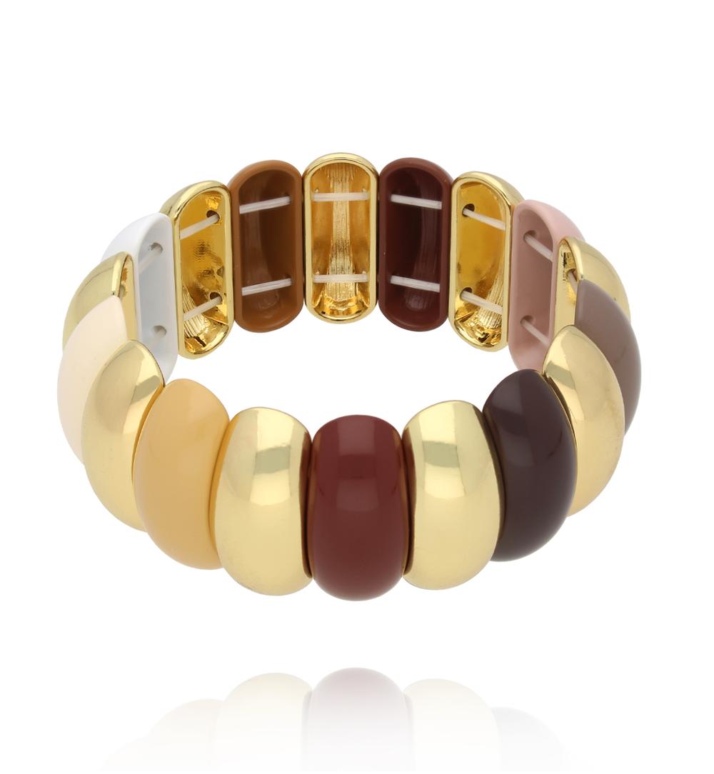 Bransoletka elastyczna w odcieniach latte, brązu i złota BCR0068