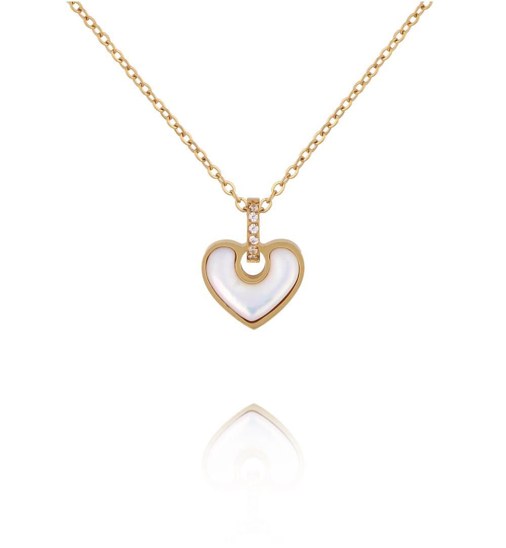 Naszyjnik z perłowym sercem i cyrkoniami NSY0849