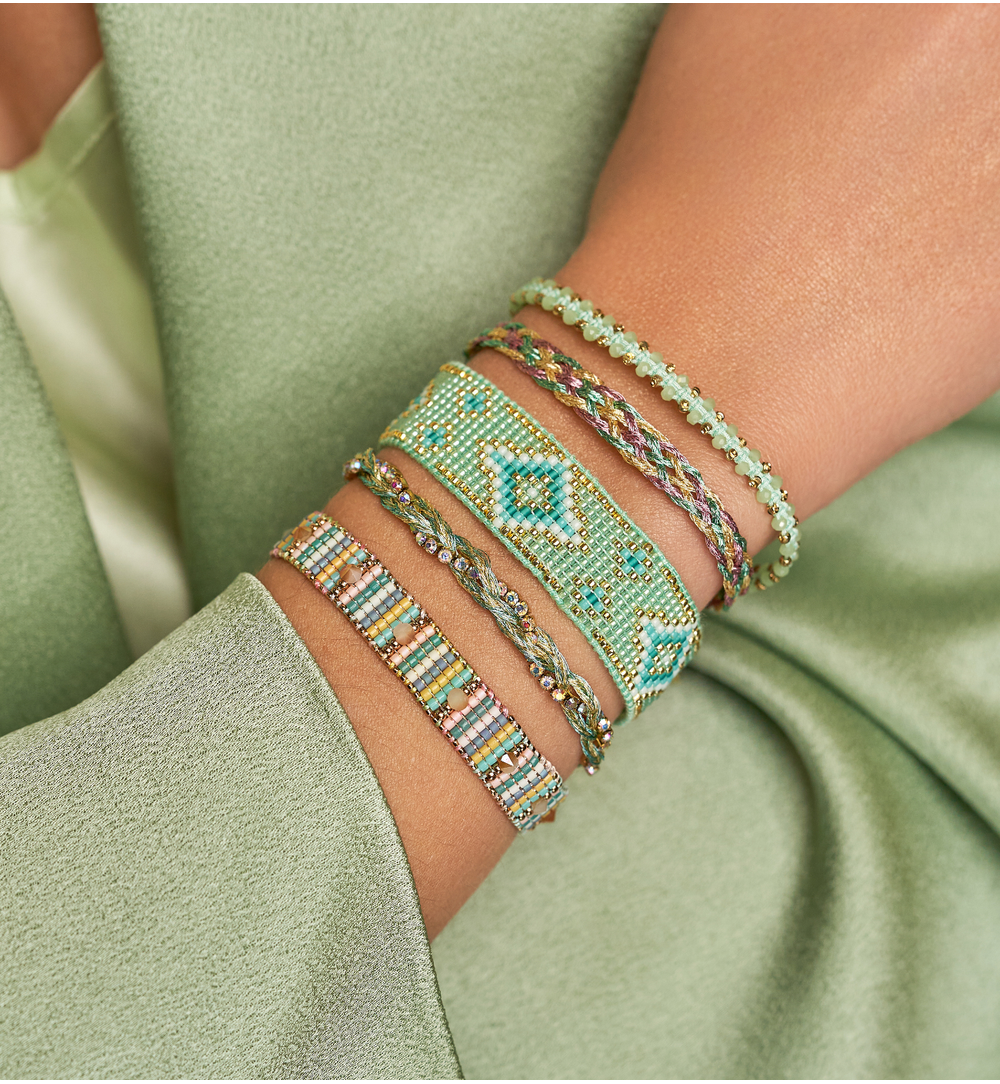 Bransoletka fioletowo zielona pleciona Braided BSC1940