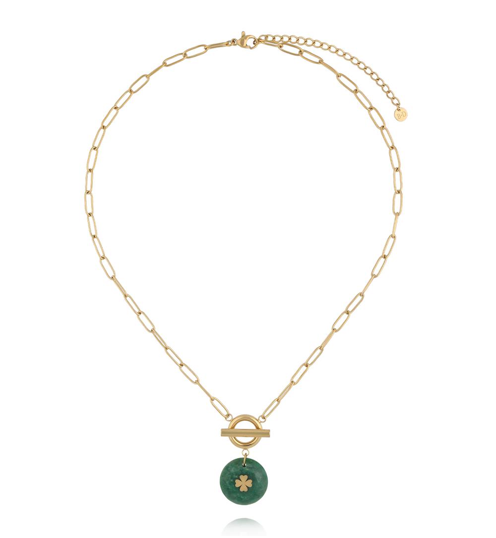 Naszyjnik z jadeitem afrykańskim i koniczynką NEA0053