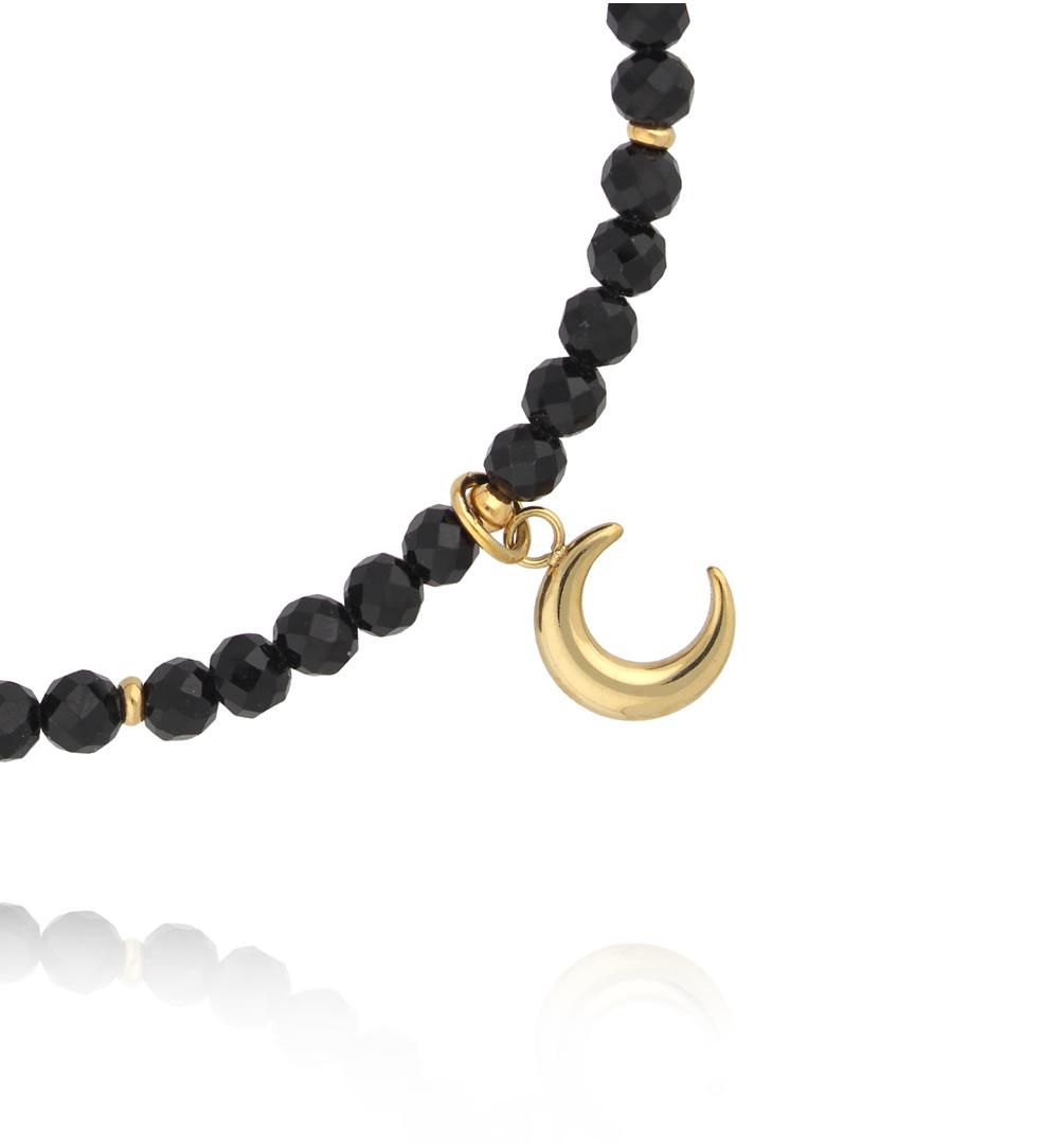 Bransoletka z czarnych agatów z zawieszką księżyca BTW3610